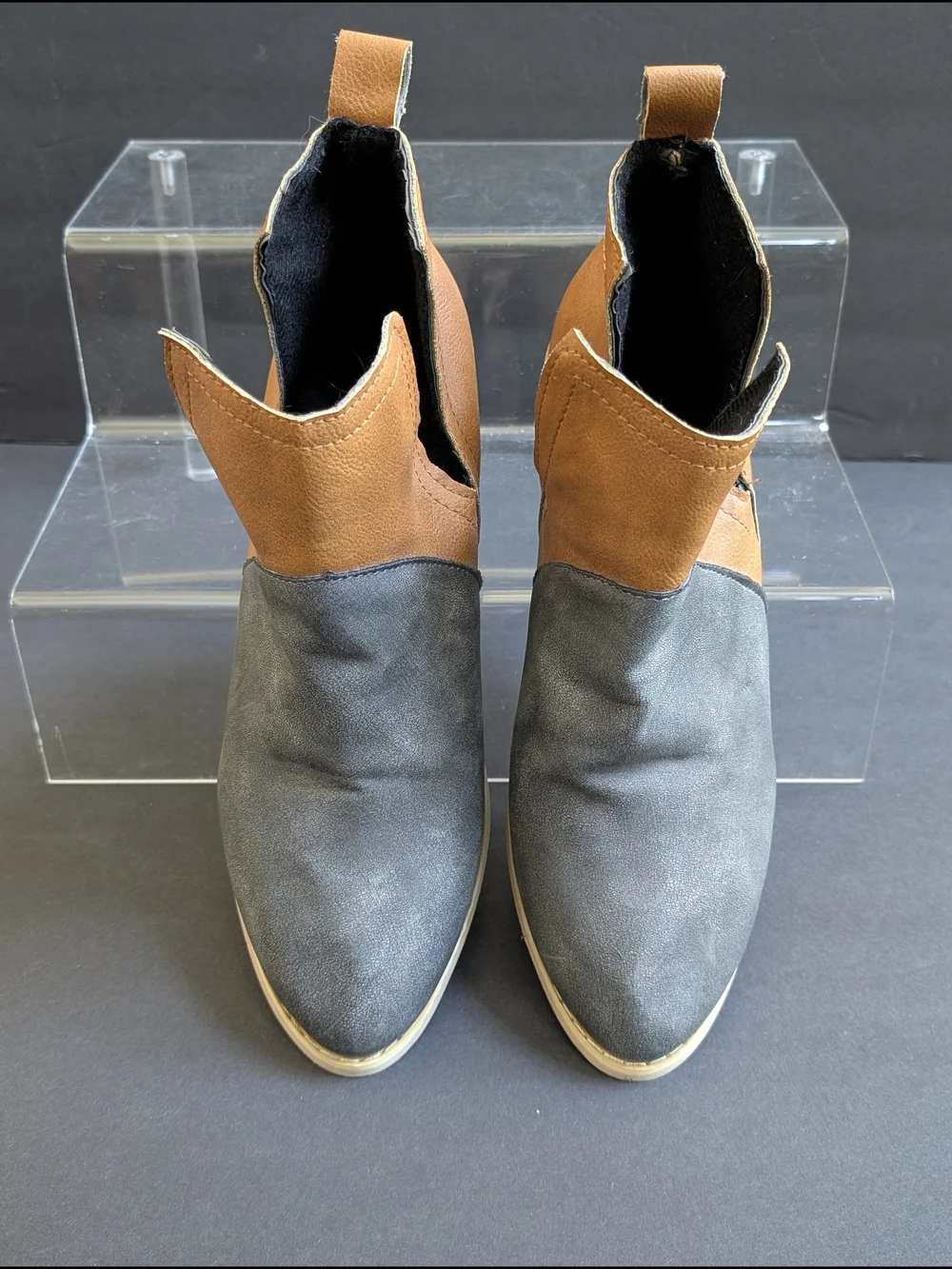 Women’s Two-Tone Grey and Brown Ankle Boots Size 38